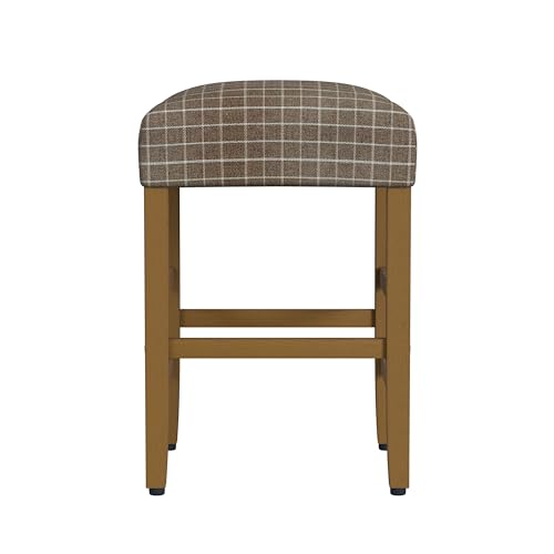 Image of HomePop Open-Back Counter Stool, 24-Inch, Brown Window Pane Print
