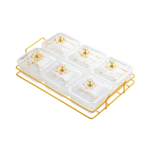Sharplace Assiette de Fruits, Récipient de Service, Plateau de Cuisine avec Couvercle, Plateau de Service Divisé Amovible pour Collations Aux Légumes et Bonbons, Transparent