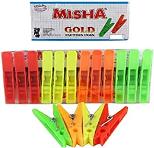 01 Super-Shop Misha Gold Plastic Cloth Pegs Clips for Drying (Multicolour) Pack of 2 (24 Pieces)