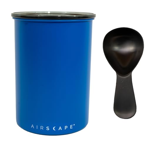 Airscape Stainless Steel Coffee Canister & Scoop Bundle - Food Storage by Planetary Design – Medium, 500 grams, Stainless Steel, Blue, Pack of 2