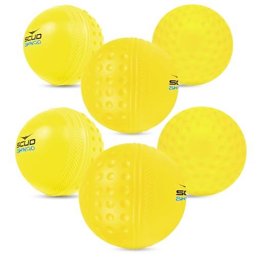 Image of SCUD Swingo Wind Ball for Cricket, Specially Designed for Swing, Dual-Surface Half-Dimple & Half-Smooth Design, PVC | 72.39mm Diameter,105g (Pack of 6pc Balls, Neon Yellow)