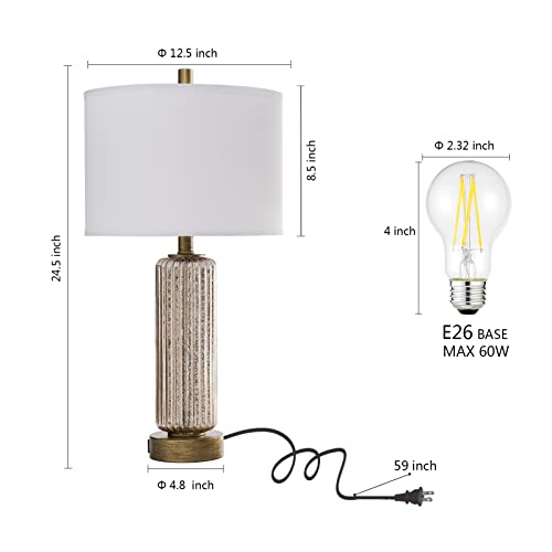 Set Of 2 Touch Control Farmhouse Table Lamps For Living Room, 3-Way Dimmable Rustic Mercury Glass Bedside Lamp With 2 Usb Ports, Antique Gold Nightstand Lamp For Bedroom, 2 Led Bulbs Included (Gold) #TOP5