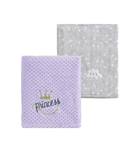 CREVENT Lot de 2 couvertures douillettes 75 x 100 cm pour bébé, Douces et Chaudes, pour Nourrissons et Tout-Petits – Nuage Gris + Couronne
