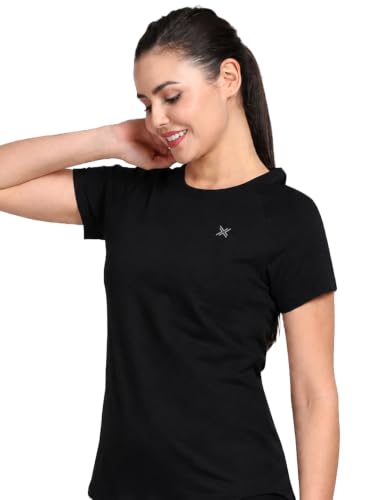 Image of Lavos Women's Regular Fit T-Shirt with Half Sleeve Round Neck, Bamboo & Cotton Gym, Yoga and Sports Wear for Women