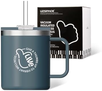 UZSPACE Taza Térmica de Café 500 ml, Vaso Térmico con Pajita, Tap...