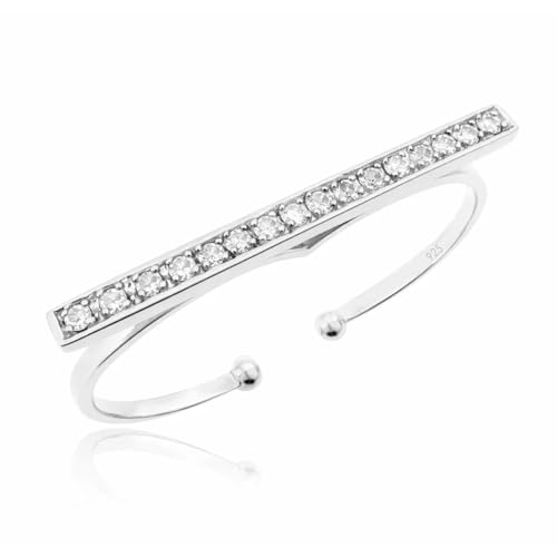 Sovats Plata de Ley 925 Anillo Cuff Abierto con Barra de CZ Transparente, Anillo Ajustable Minimalista de Declaración para Mujer Sovats Plata de Ley 925 Anillo Cuff Abierto con Barra de CZ Transparente, Anillo Ajustable Minimalista de Declaración para Mujer