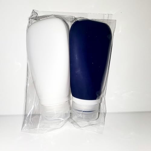 LYOB Travel Bottles for Toiletries Silicone 3 oz Travel Bottles, TSA Approved, Soft Travel Size Toiletry Containers, Plane-Ready, Empty Refillable Tubes for Shampoo & Conditioner (Navy Blue & White) — view 3
