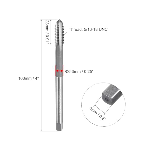 Miniatura 2 de Sourcing Map Rosca Do Machos, 5 16-18 Unc Alta Velocidad Acero Hss 3 Rectas Flautas Máquina Tornillo Rosca Roscar Macho, 4 Longitud Extra Largo