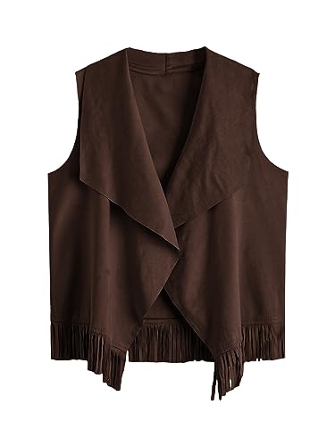 Image of Verdusa Girl's Faux Suede Tassel Vest 70s Hippie Cardigan Cowgirl Fringe Jacket