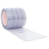 Foknhdi PVC Streifenvorhang 200 mm x 1,6 mm, 25 m Rolle, Transparenter Lamellenvorhang als Kälteschutz und Sichtschutz für Tür und Durchgang, flexibel zuschneidbar, Geripptes Design
