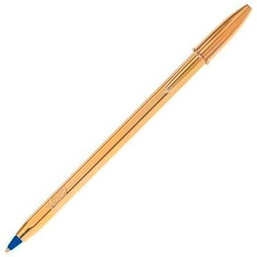 BIC Cristal Shine Bolígrafos Punta Media (1,0 mm) - Tinta Azul y Cuerpo Dorado, Caja de 20 Unidades, ideal para uso diario