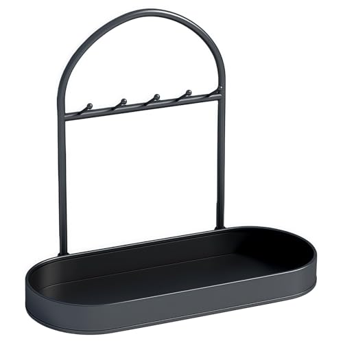 Uranus キー収納ラック 玄関 置物棚 トレー付き 鍵掛け 壁掛け キーフック トレー付き小物収納ラック 眼鏡 腕時計 アクセサリー 小物置き 収納トレイ インテリア 雑貨置き マスクフック 靴箱上 卓上収納 おしゃれ 北欧風 家庭用 玄関インテリア