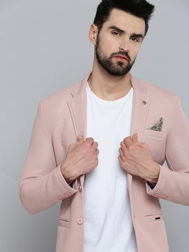 Image of SHOWOFFFF Men Self Design Front-Open Casual Blazer | Notched Lapel Full Sleeves Cotton Blazer for Mens | Slim Fit Regular Length Blazer for Men's