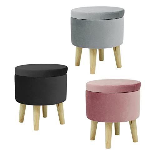 Pouf Contenitore Rotondo Creativo, Sgabello ottomano in Velluto con Coperchio, Contenitore e piedin