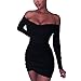 Chemenwin Women's Off-the-Shoulder Solid Long-Sleeve Short Fitted Dress, Black, Medium
