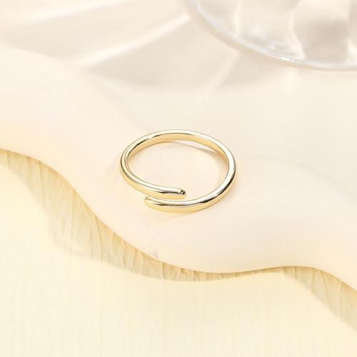 14K Gold Plated Ring for Women Stylish Copper Band Open Twist Adjustable Ring Wedding Jewelry for Women Comfortable Everyday Wear Size 162