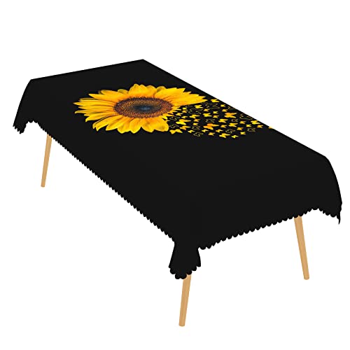 Single Sunflower Party TableclothTable CoverWipe Clean Polyester Table Cloth Decorations for Home Kitchen Dining Parties