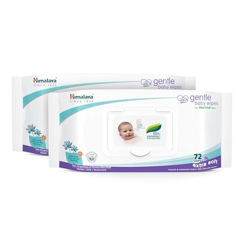 Image of Himalaya Gentle Baby Wipes with Lid (72 wipes x6 packs -144 wipes) |100% Biodegradable Plant-based fabric | Indian Lotus & Aloe Vera | Skin Friendly PH| Extra Soft