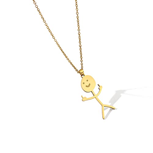 Stainless Steel Funny Doodle Necklace - Personalized Smiley Middle Finger Pendant Necklace, Unique Handmade Necklace Long Distance Friendship Jewelry Gift For Men Women (Gold) #TOP1