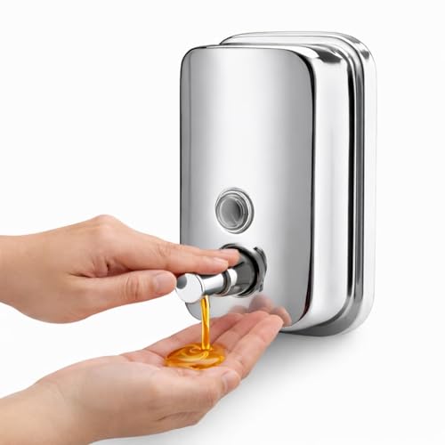 Image of Veer Stainless Steel Liquid Soap Dispenser Wall Mounted for Bathroom & Wash Basin | Handwash Bottle Holder, Shampoo & Sanitizer Dispenser for Kitchen, Toilet & Shower (Chrome, 800 ML)