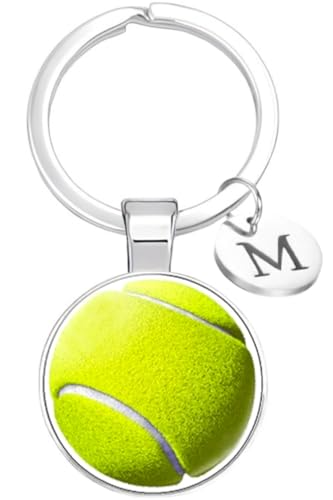 テニス キーホルダー イニシャル m 小さい 試合 応援 ファン グッズ テニスボール 硬式 名入れ スポーツ 筆箱 鞄 飾り バッグ チャーム 小