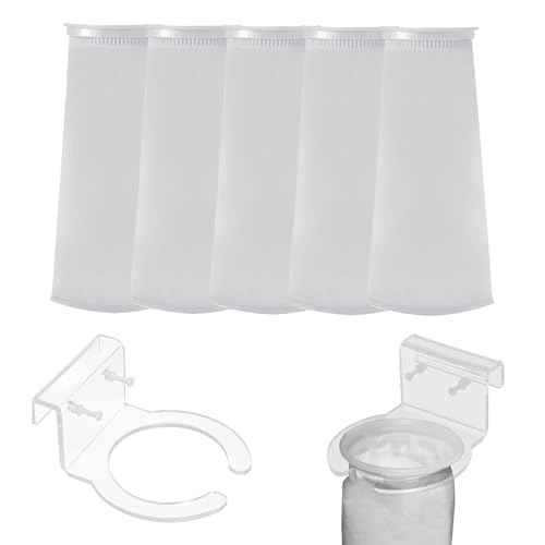 MESINURS 200 Micron 4' Ring Pre Filter Sock Bags & Holder Set, Aquarium Fish Tank Filter Strainer...