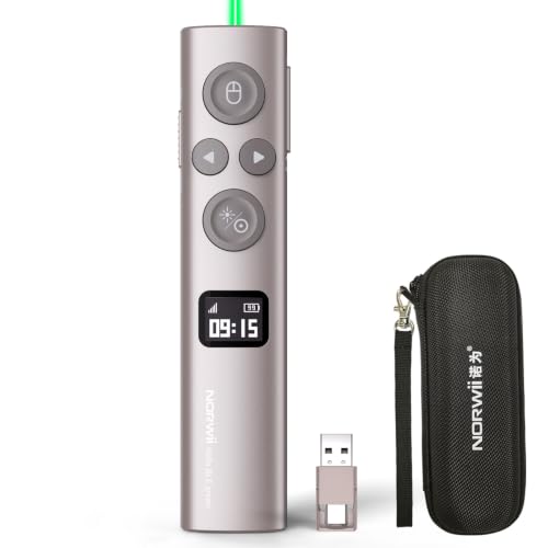 Image of Norwii Presentation Clicker with Digital Pointer for TV LED LCD Screen, Presentation Remote, Slide Clicker (Green Light - BLE&USB-A&C)