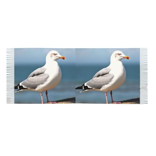Écharpe mouette à pompons toucher cachemire noir doux taille unique