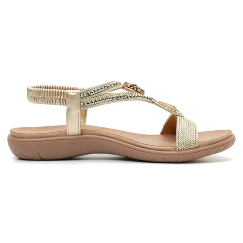Image of UBFEN Womens Rhinestone Flat Sandals Comfortable Vacation Bohemian Style