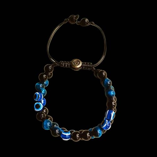 Image of Evil Eye Bracelet for Men Women - Triple Protection Bracelet - Tiger Eye and Black Obsidian Chakra Energy Healing Bracelet - 8mm Beads Good Luck Prosperity and Happiness Crystal Jewelry Stone