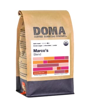 Doma Coffee Roasting Company "Marco's Organic Blend - Espresso" Dark Roasted Fair Trade Organic Whole Bean Coffee - 12 Ounce Bag