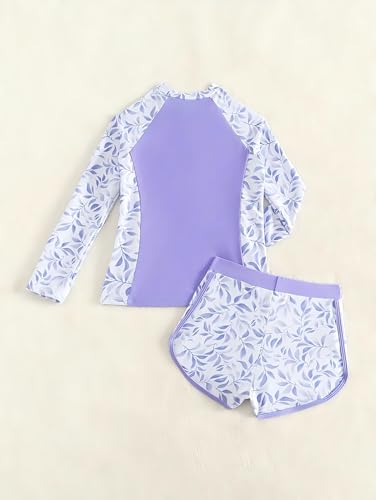 Image of SEGT Girl's Floral Long Sleeve Rash Guard with Bikini Bottom 2 Piece Swimsuit Set