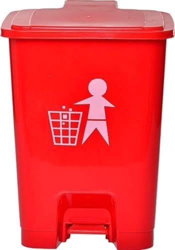 Image of Biomedical Waste Bin 30L Red - Plastic Pedal Dustbin for Hospitals Clinics and Labs with Foot Operated Lid, Includes 5 Free Bio Hazard Bags, Durable and Hygienic