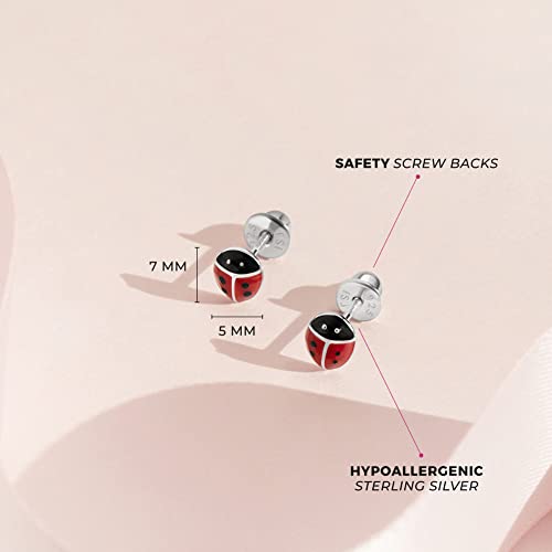 925 Sterling Silver Children's 7mm Enamel Red Ladybug Screw Back Locking Earrings, Excellent for Toddlers & Young Girls- Laby Bug Lover Kids4