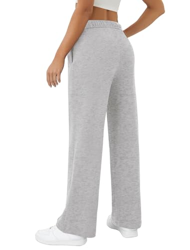 Womens Wide Leg Sweatpants Interior Drawstring Baggy Sweat Pants with Pockets Elastic Waisted Lounge Casual Trousers2