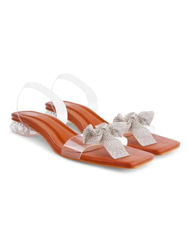 Image of JM LOOKS Women's Transparent Open-Toe Block Heels with Bow (Black)