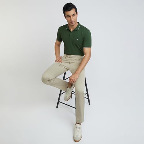 Image of Raymond Contemporary Fit Pure Cotton Solid Pattern Polo Neck Casual T-Shirt