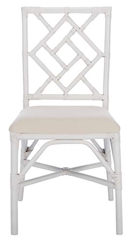 SAFAVIEH Furniture - Bhumi Rattan Accent Chair Set of 2-17.3' Seat Height - White - Rattan - Coastal...