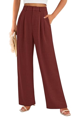 PRETTYGARDEN Women's Summer Elastic High Waisted Work Pants Straight Leg Dressy Business Casual Trousers Slacks Pockets
