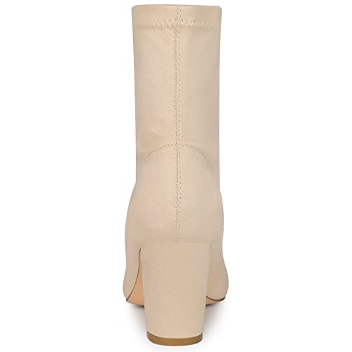 Allegra K Allegra K Women's Front Zipper Chunky High Heel Beige Ankle Boot 5.5 M US