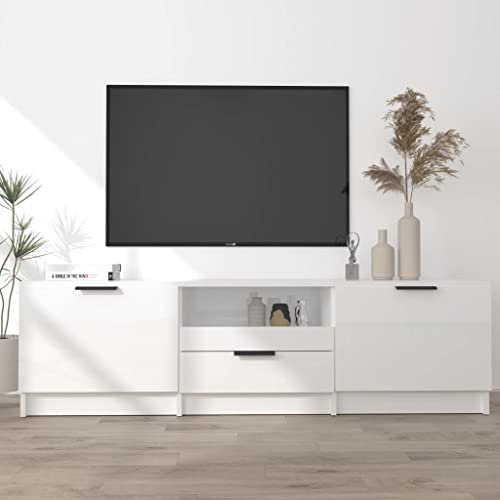 Homvdxl TV Stand Cabinet 140cm for TV up to 55 inch, Modern TV Unit with Drawer & 2 Door Cabinets, Media Console Table Storage Cabinet, Entertainment Center for Living Room, White High Gloss