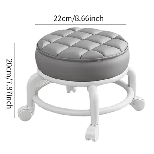 Butaco bajo giratorio con asiento acolchonado y ruedas universales, estilo moderno, color gris miniatura 3