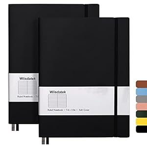 Wiisdatek B5 College Ruled Notebooks - 2 Pack B5 Large Journal Notebooks with 376 Numbered Pages, 100gsm Thick Lined Paper, Soft PU Leather Cover, 7.6 X 10 inch(Black)