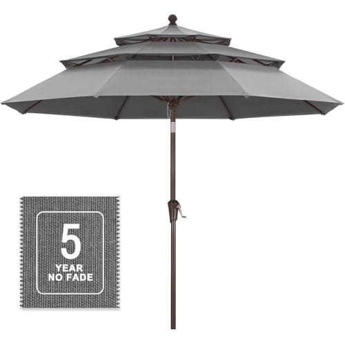 Image of MASTERCANOPY 9ft 3-Tier Olefin Patio Umbrella, Medium Grey