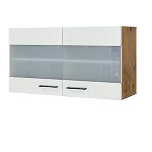 MMR Küchen-Glashängeschrank GLASGOW – Küchenschrank – Hängeschrank – 2-türig – 100 cm breit – Creme Matt