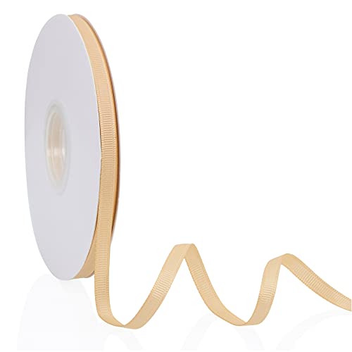 Gold 1/4" X 50 Yards Solid Color Double Faced Grosgrain Ribbon for Gifts Wrapping, Wedding, Party, Crafts