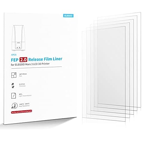 ELEGOO 5PCs Release Liner Film FEP V2.0 (PFA) for ELEGOO Mars Series LCD 3D Printer 146 * 195 MM and 0.127mm Thickness with Stronger Release Functionality Cover