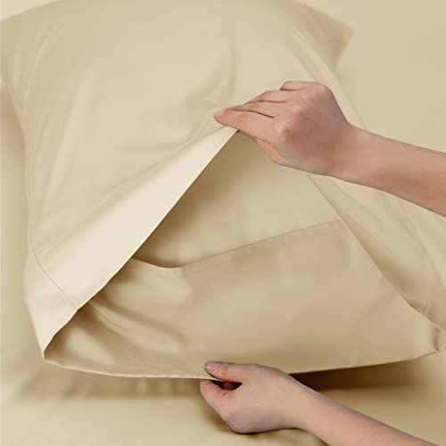 Image of Bedsure Cooling Sheets Twin, Rayon Derived from Bamboo, PureWoven, Breathable & Soft Twin Sheets Set, Deep Pocket Up to 16 Inches, Hotel Luxury Silky Bedding for Hot Sleepers, Alabaster Gleam
