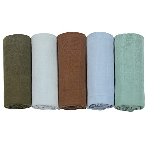Image of Muslin Swaddle Blankets, Unisex Swaddle Wrap for Newborn Boys and Girls, 5 Pack Breathable and Skin-Friendly Neutral Receiving Blanket for Infant Baby
