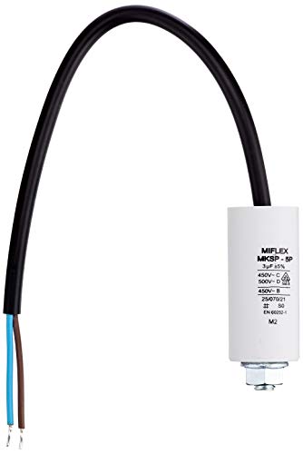 Miflex Condensateur de démarrage Condensateur moteur 3 µF 450 V 25 x 53 mm câble M8 3 µF Cover